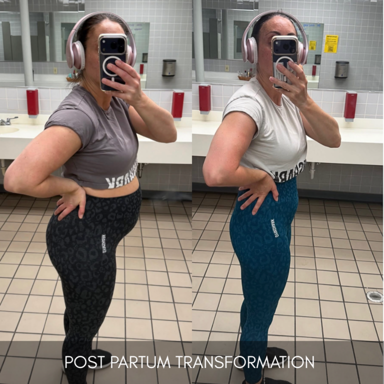 Team Built Brand member postpartum transformation, before and after