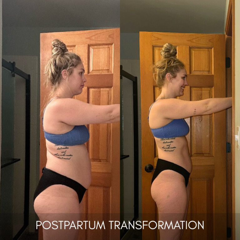Team Built Brand member postpartum transformation, before and after